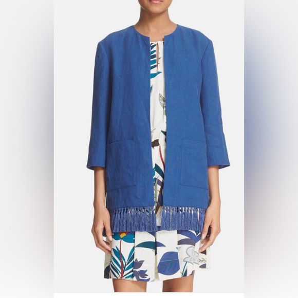 Tory Burch Blue Fringe Blazer